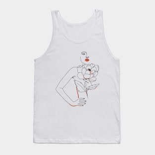 Minimal Woman line art. Abstract one line woman face with peony flower. Tank Top